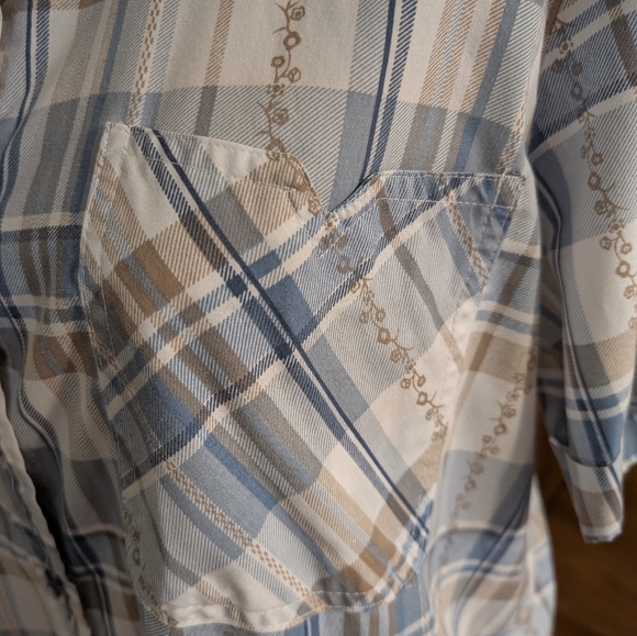 Adrian Dilafield Blue and Tan Plaid Button-Up Shirt XL - Picture 4 of 9